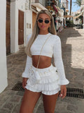 Conjunto Talia de top corto tejido y shorts con volantes